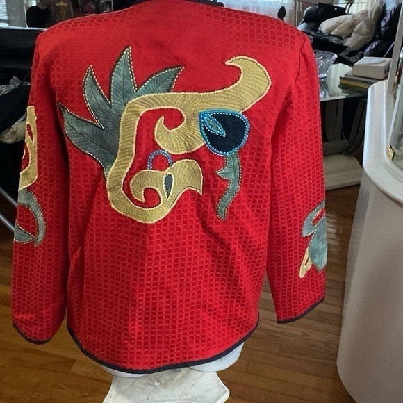 Allure Red Embroidered Applique Floral Lined Jacket Womens Size M cotton - Picture 7 of 10